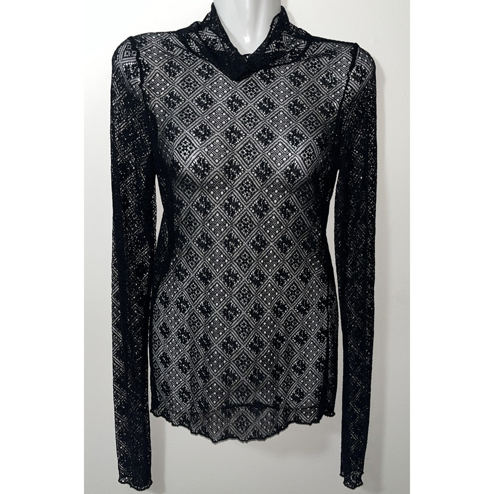 Free People Intimately Womens Top S Sheer Black Lace Goth Fitted Fairy Grunge